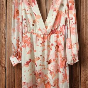 JustFab Pink Long Sleeve Plunge Sundress for Weddings